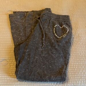 PINK Victoria's Secret Dark Gray Joggers with Heart Detail